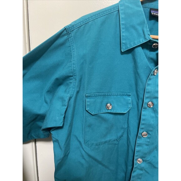 Vintage Patagonia Heavy Cotton Button Front Shirt size L Teal Long Sleeve Work - Picture 3 of 7